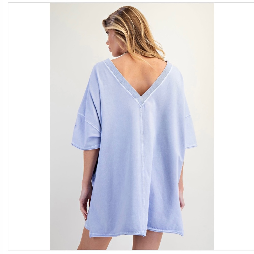 Easel Peri Blue V-Neck Half Sleeve Tunic Top. Oversized Pocketed. Reversible.